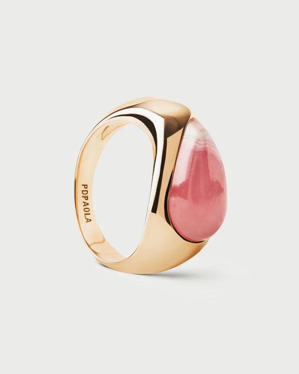 Anello sigillo Luna con rodocrosite PDPAOLA placcatura 18K gold – vista prodotto