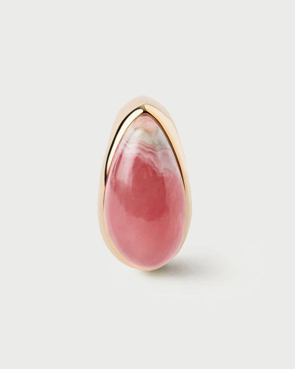 Dettaglio anello sigillo Luna con rodocrosite PDPAOLA placcatura 18K gold