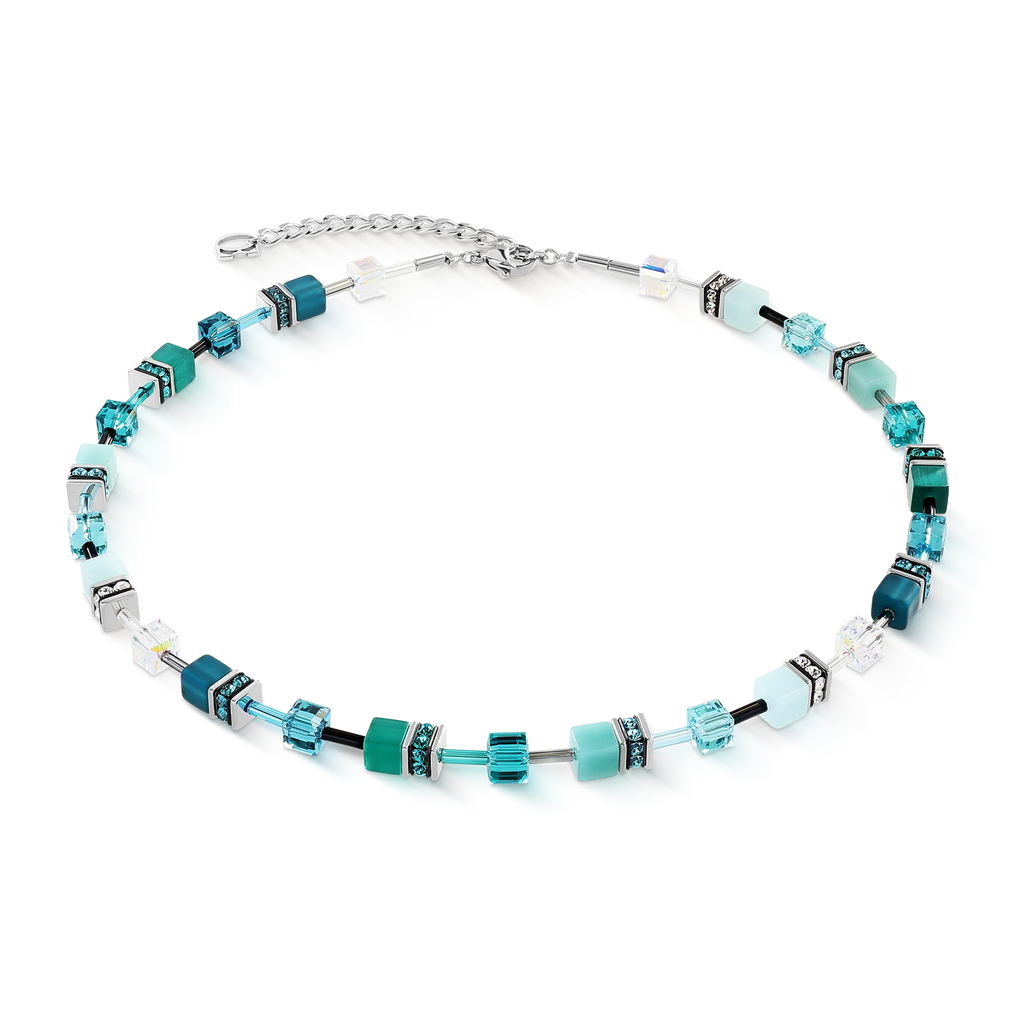 Collana Coeur de Lion GeoCUBE® Iconic Teal Argento – Vista frontale – Cicco Gioielleria