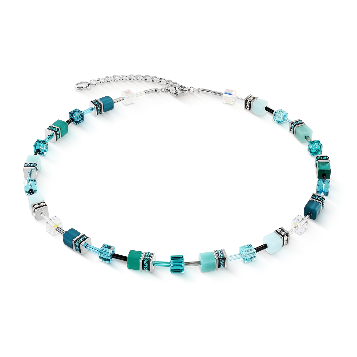 Collana Coeur de Lion GeoCUBE® Iconic Teal Argento – Vista frontale – Cicco Gioielleria