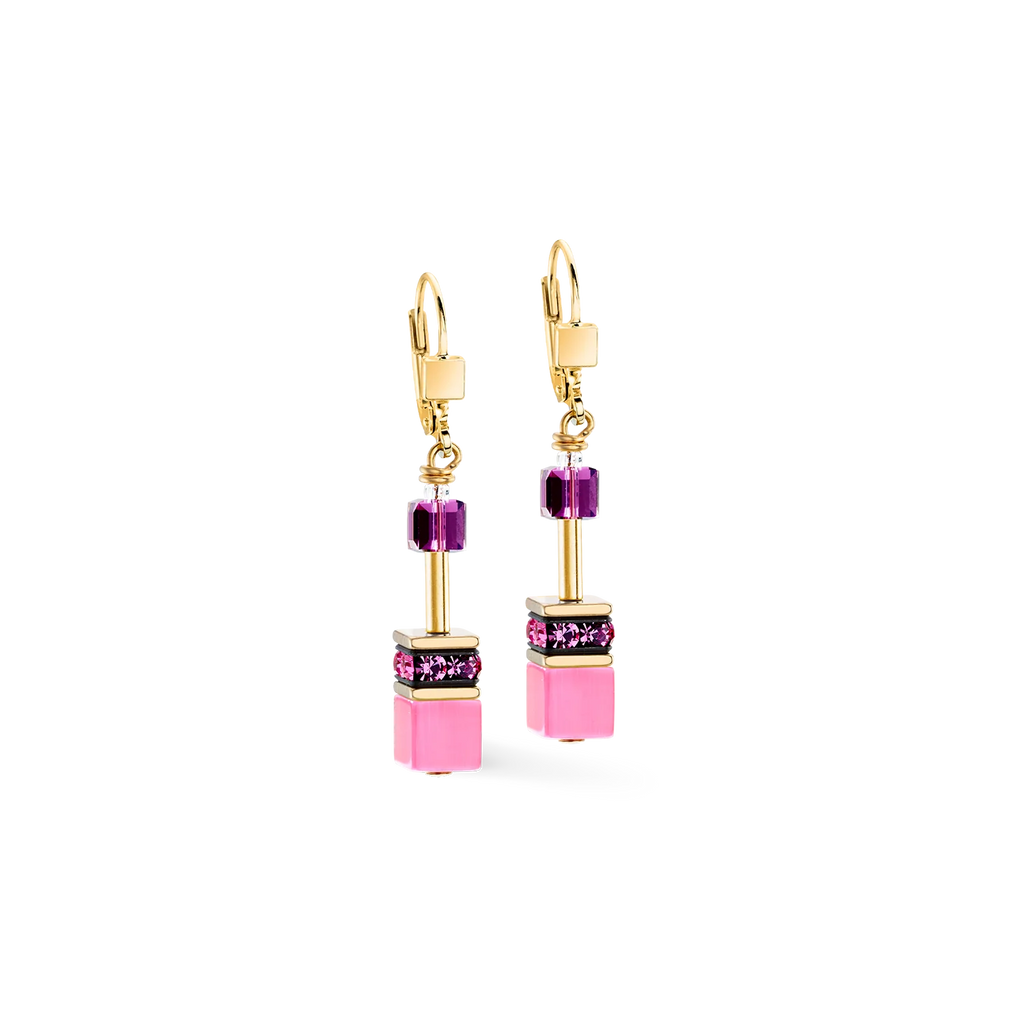 Orecchini Coeur de Lion GeoCUBE® Iconic Rosa-Lilla – Vista frontale – Cicco Gioielleria