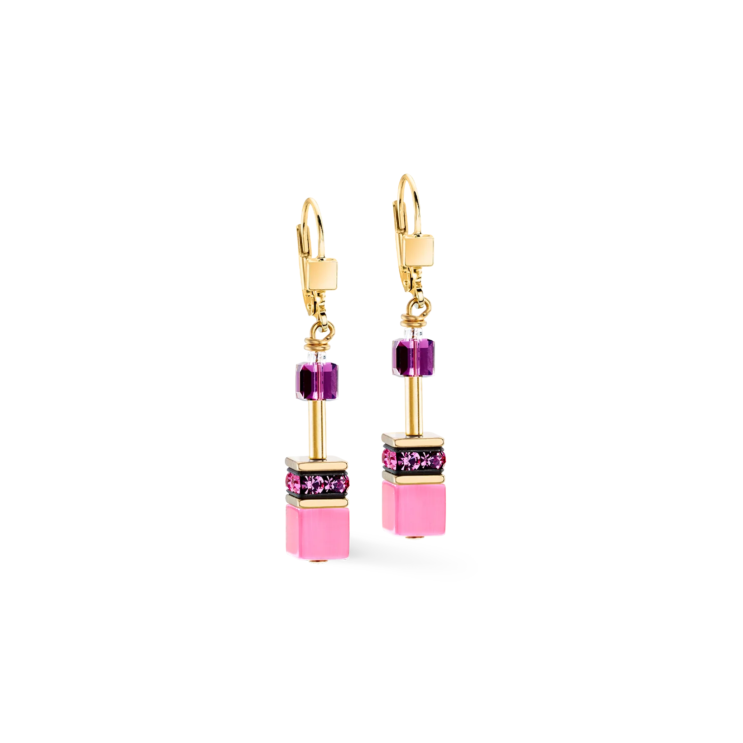 Orecchini Coeur de Lion GeoCUBE® Iconic Rosa-Lilla – Vista frontale – Cicco Gioielleria