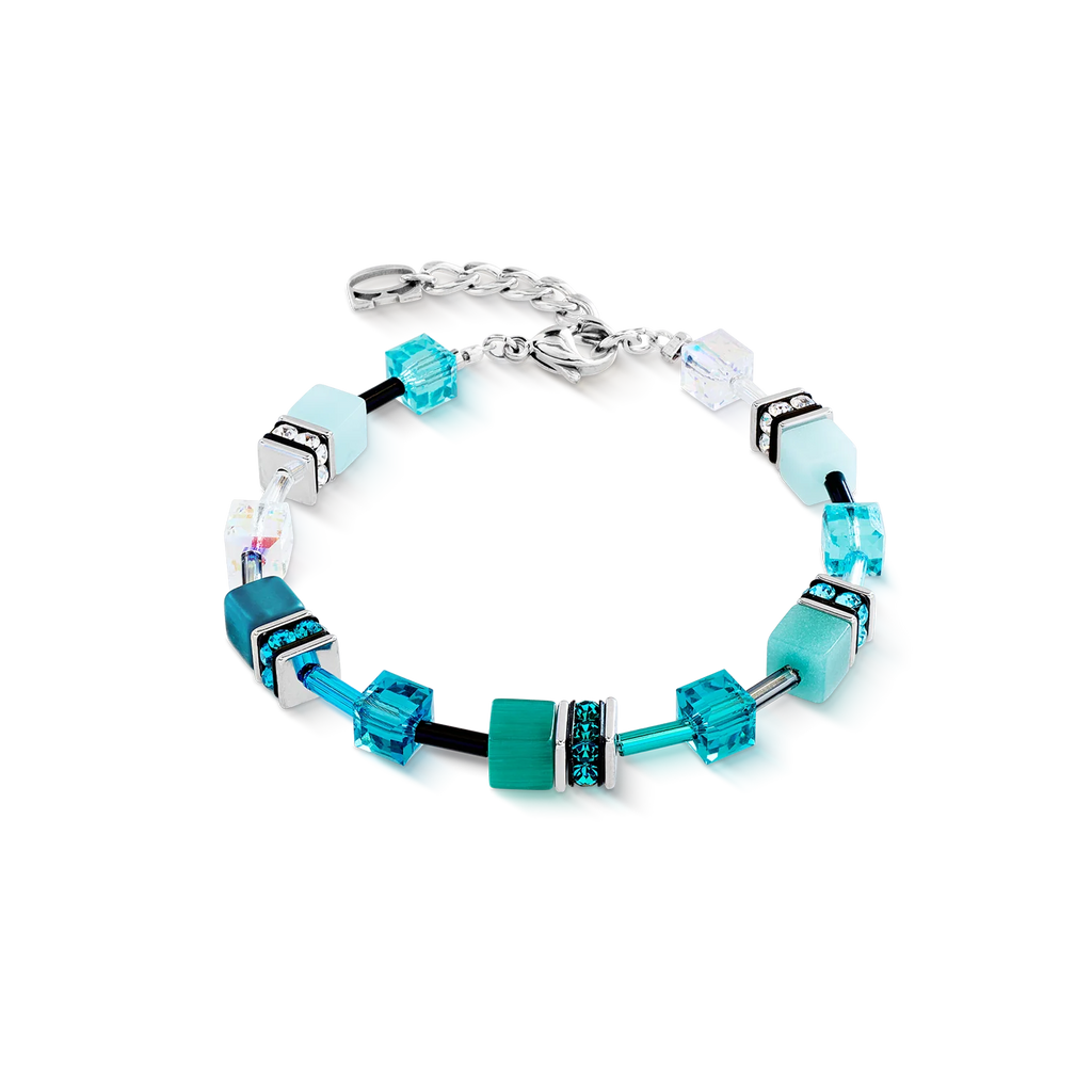 Bracciale Coeur de Lion GeoCUBE® Iconic Teal Argento – Vista frontale – Cicco Gioielleria
