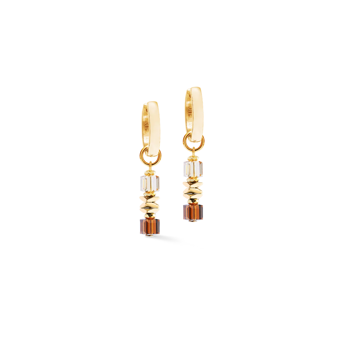 Orecchini a cerchio Coeur de Lion Wave Cube Flow oro-marrone, CICCO Gioielleria