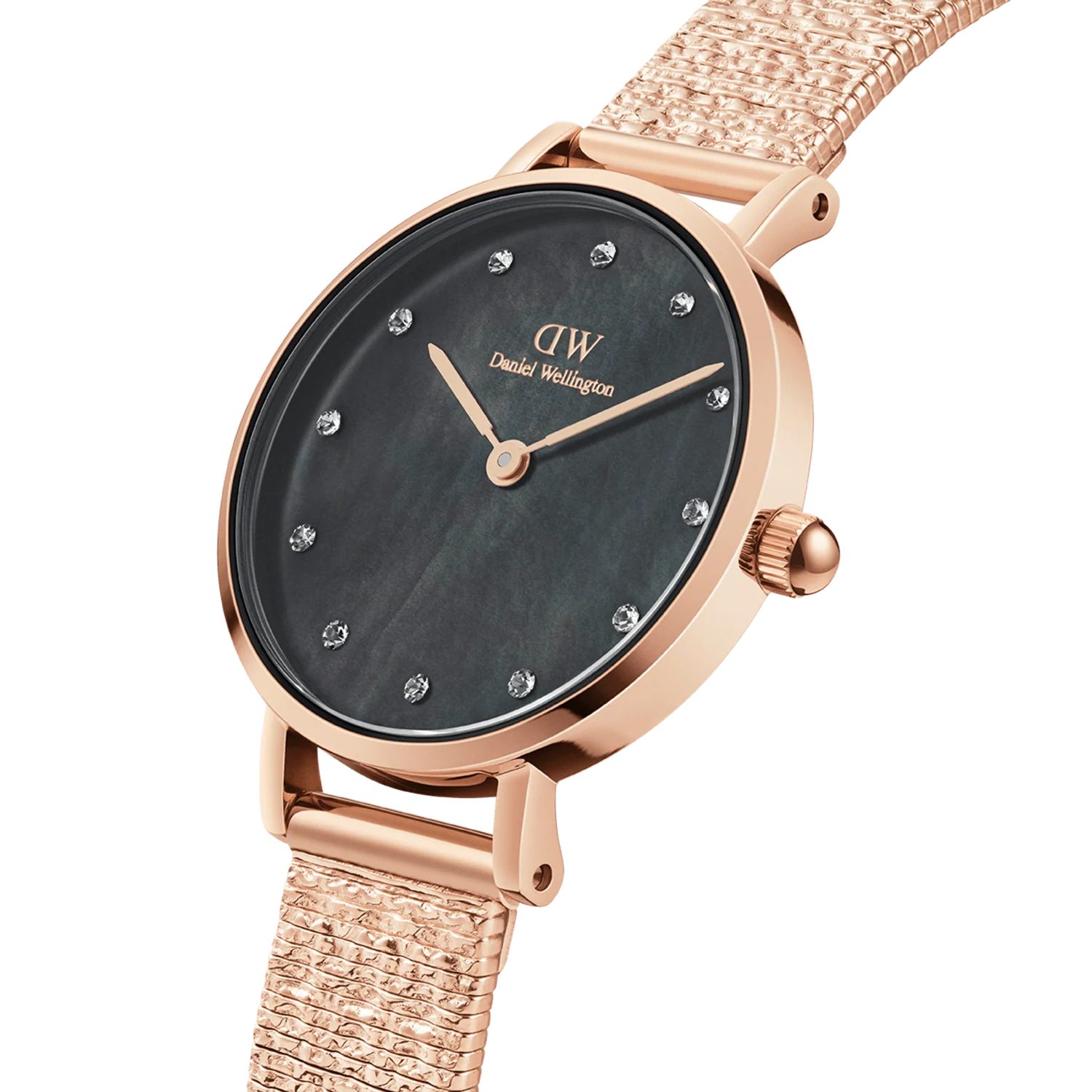 DW00100591 -Petite Lumine Pressed Piano Black MoP Rose Gold