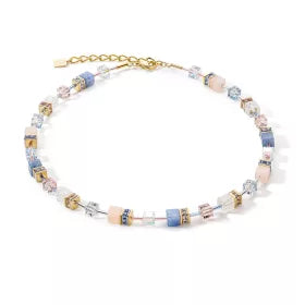 Collana Coeur de Lion GeoCUBE® Iconic Precious Light Blue con cubi celeste pastello e dettagli dorati - CICCO Gioielleria