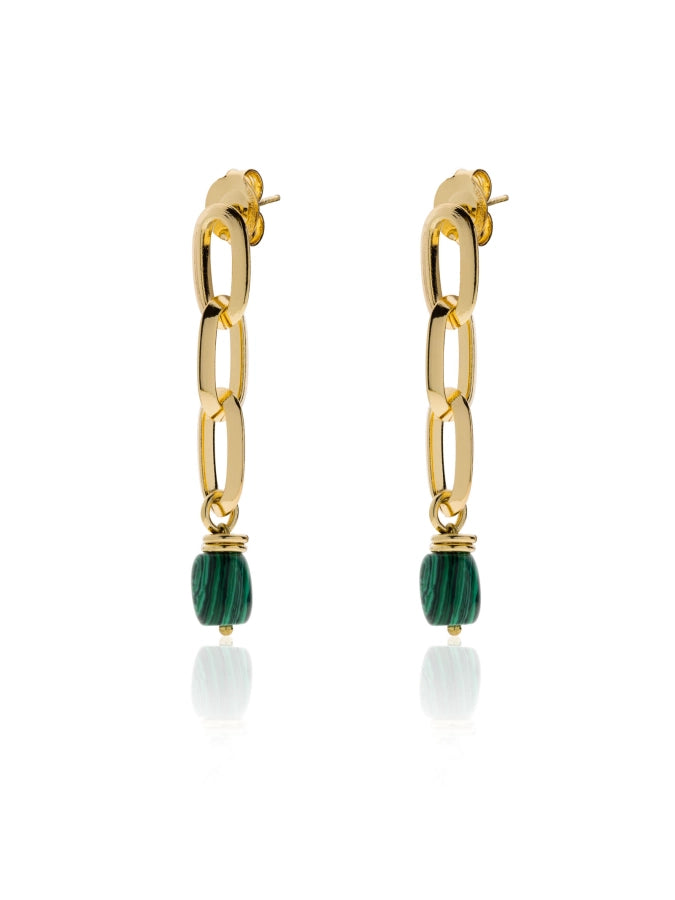 UNOAERRE 2200 – Orecchini dorati con malachite – Sfondo neutro – CICCO Gioielleria
