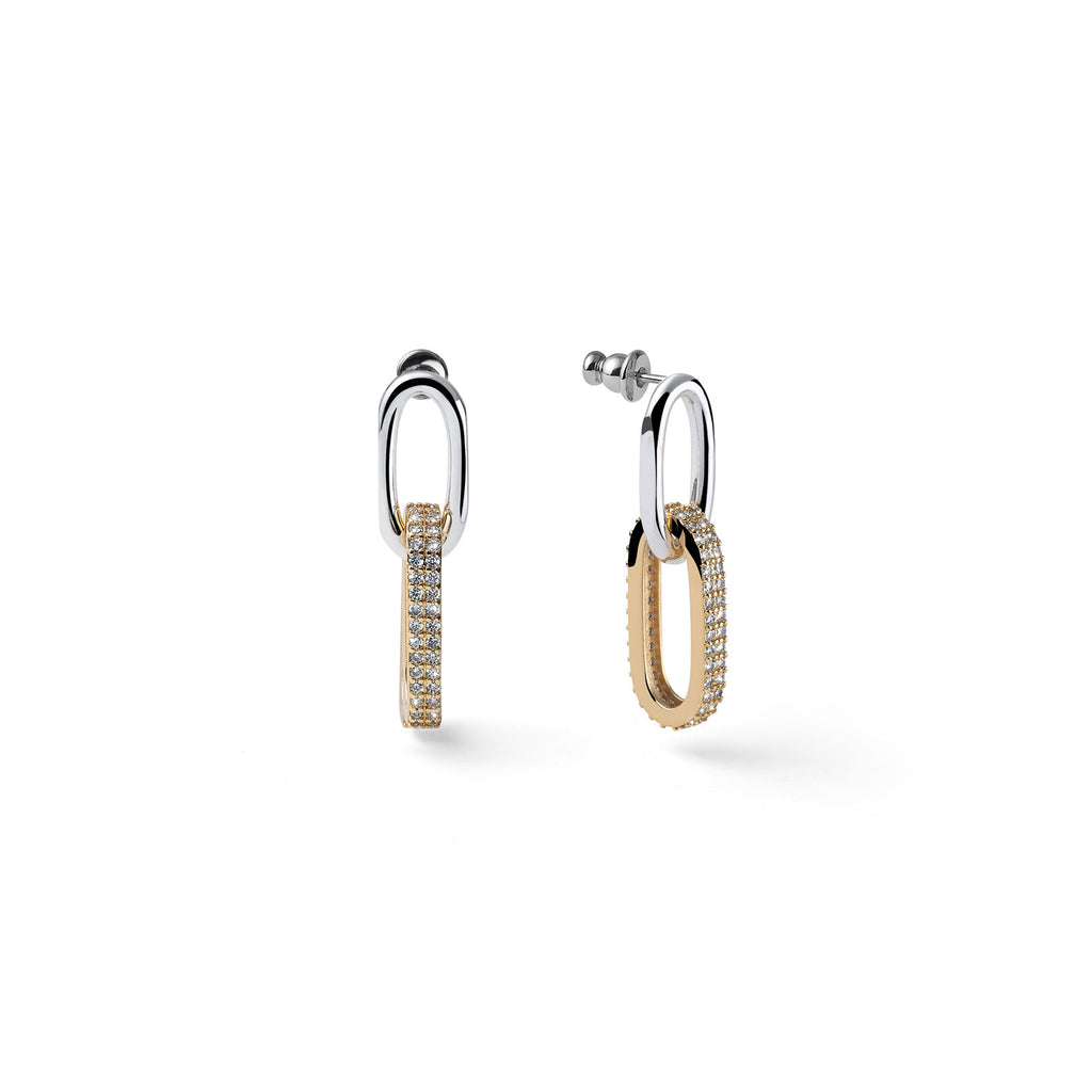 Orecchini Catena Bicolore e Zirconi UNOAERRE - design italiano - CICCO Gioielleria