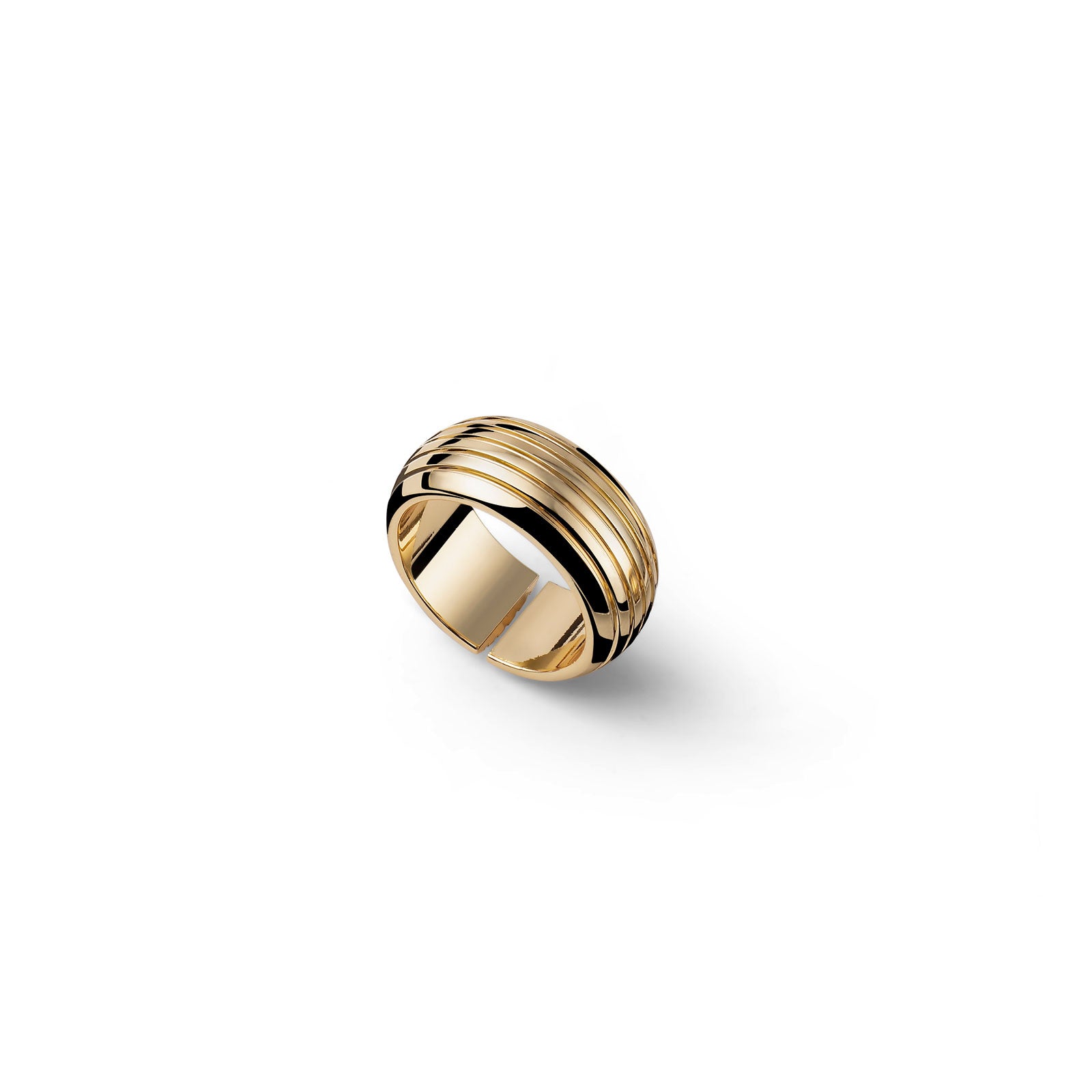 Anello a Fascia Dorato Rigato UNOAERRE - vista frontale - CICCO Gioielleria