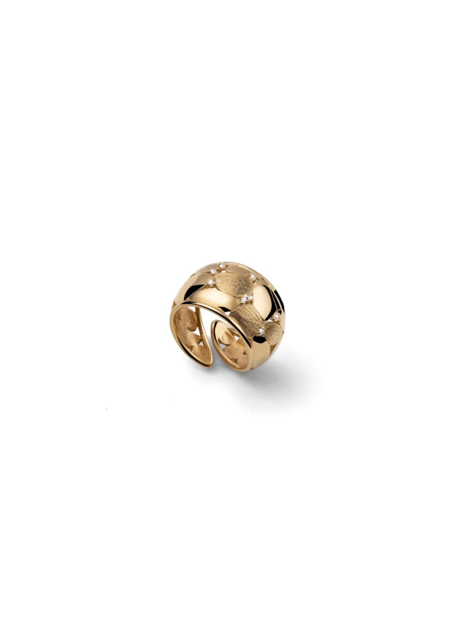 Anello UNOAERRE Boule in argento 925 dorato con design bombato e zirconi su sfondo neutro – CICCO Gioielleria