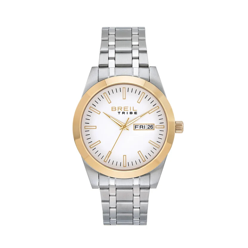 Orologio Breil Rank EW0819 da uomo con quadrante bianco, dettagli oro e bracciale in acciaio - CICCO Gioielleria
