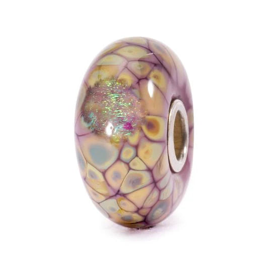 Trollbeads Mosaico di Fiori Viola TGLBE-20054 – Perla in vetro di Murano con motivo floreale viola e argento 925