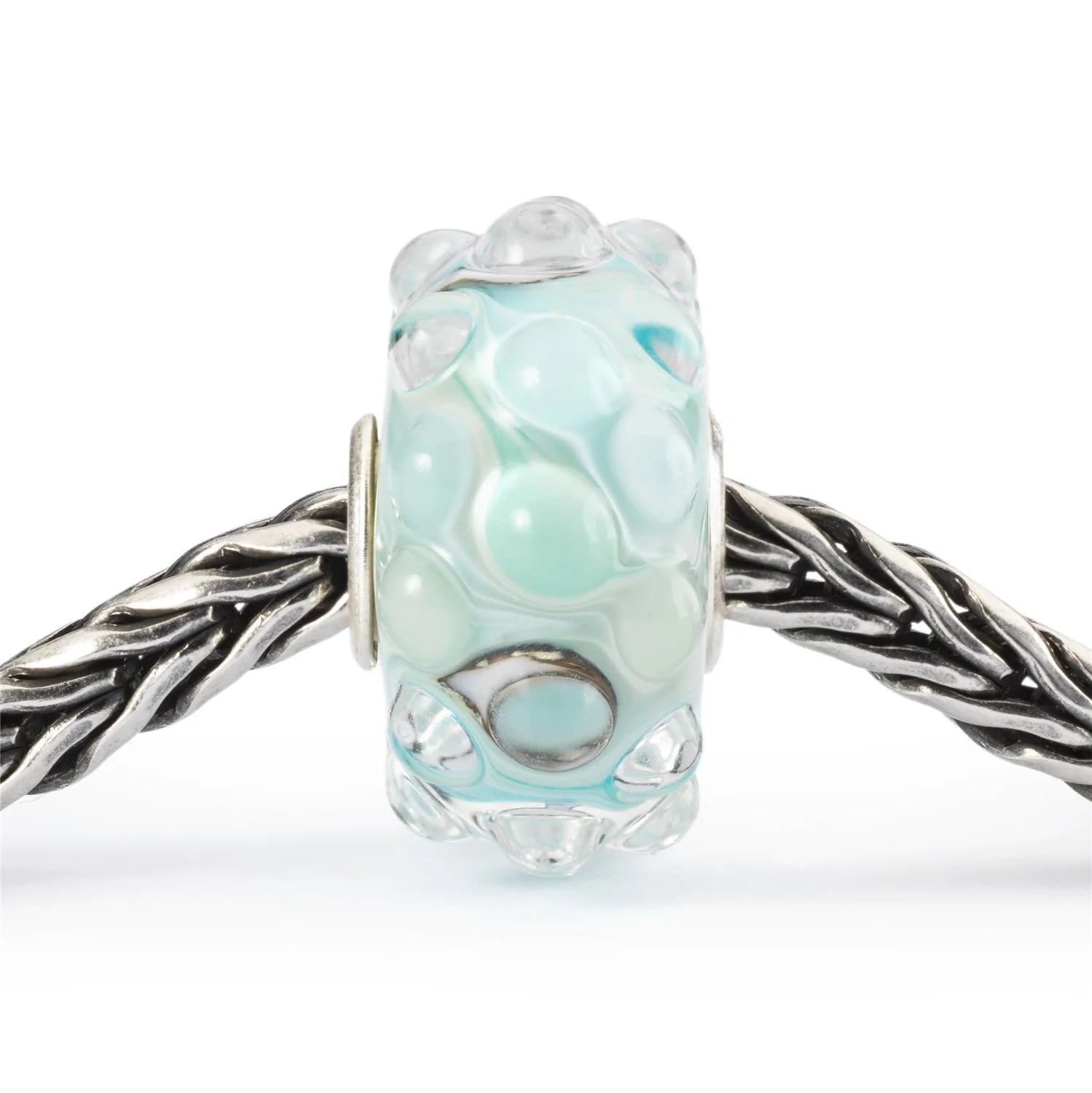 Trollbeads TGLBE-20332 Acqua Scintillante – Vista frontale su bracciale argento – Edizione Limitata Mare Prezioso