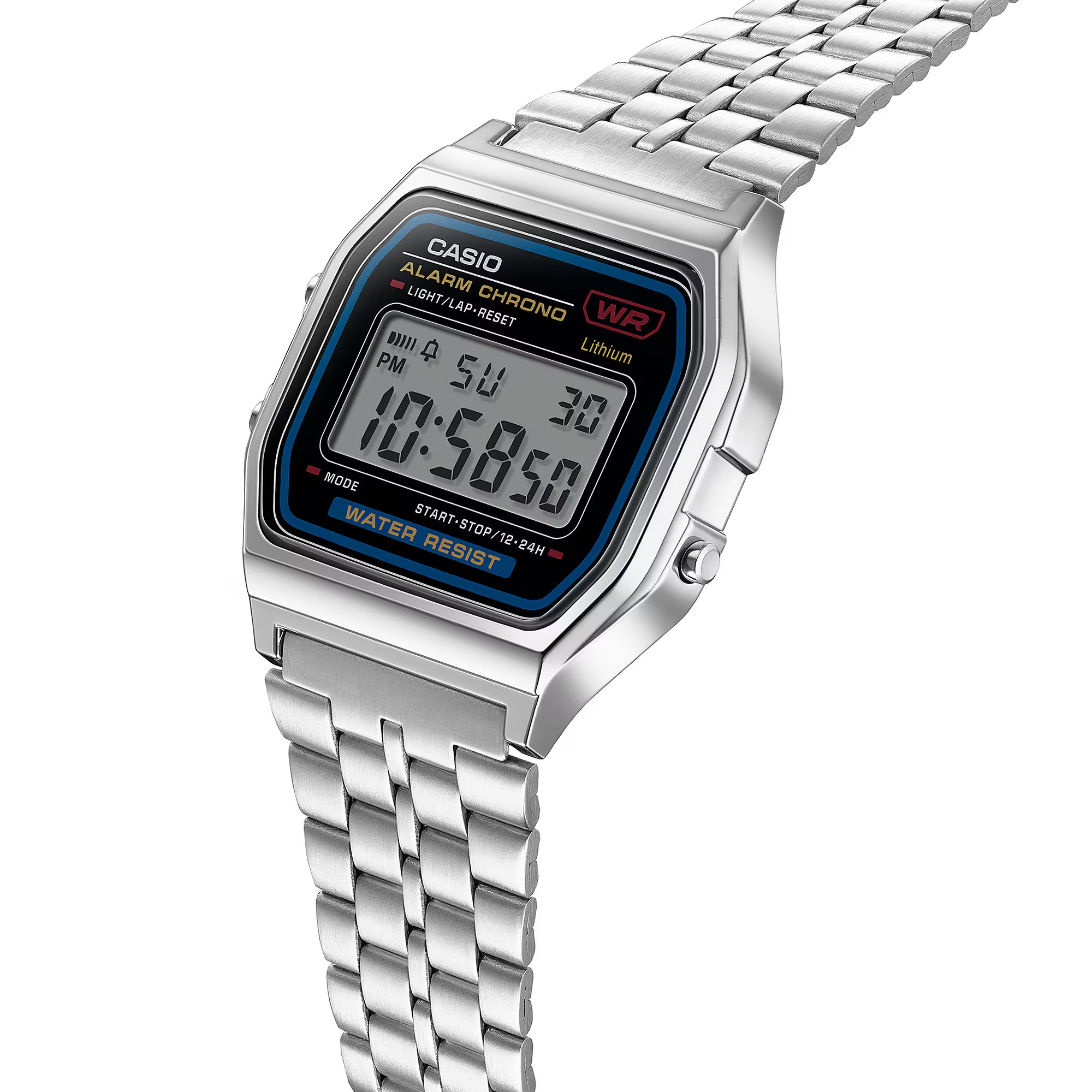 Dettaglio cinturino Casio Vintage A159WE-1EF – maglia metallica in acciaio inossidabile con chiusura a scatto