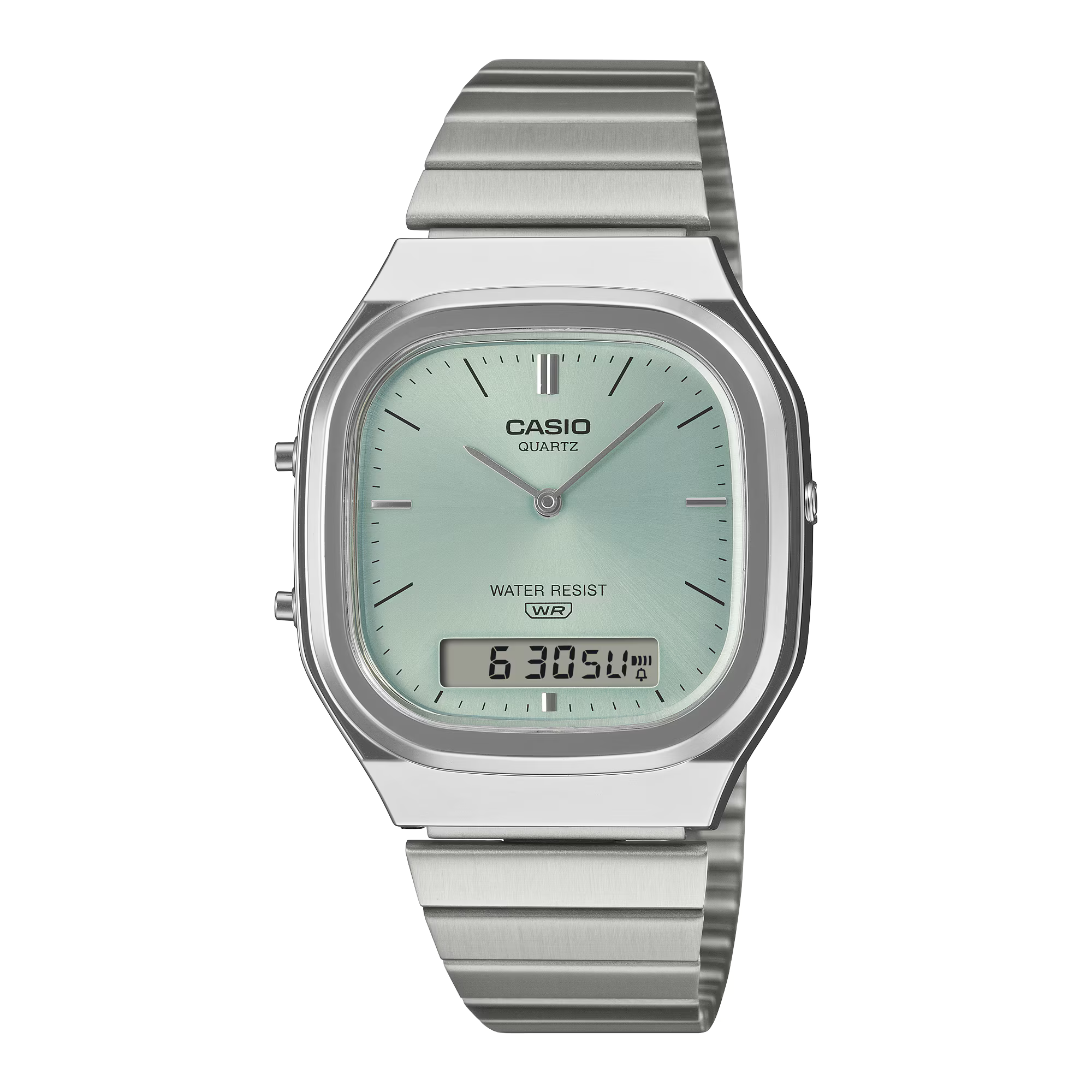 Casio Vintage AQ-240E-2AER orologio ana-digi cassa argentata quadrante azzurro a raggiera