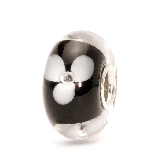 Bead Trollbeads Fiore Bianco TGLBE-10232 – Charm in vetro di Murano con fiore bianco tridimensionale su base nera – CICCO Gioielleria