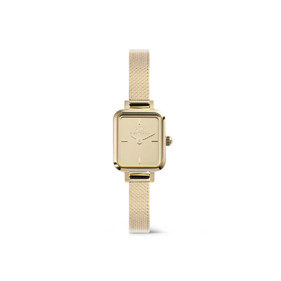 Daniel Wellington Quadro Mini Reflection Gold – Vista frontale su sfondo bianco – Orologio donna DW00100801