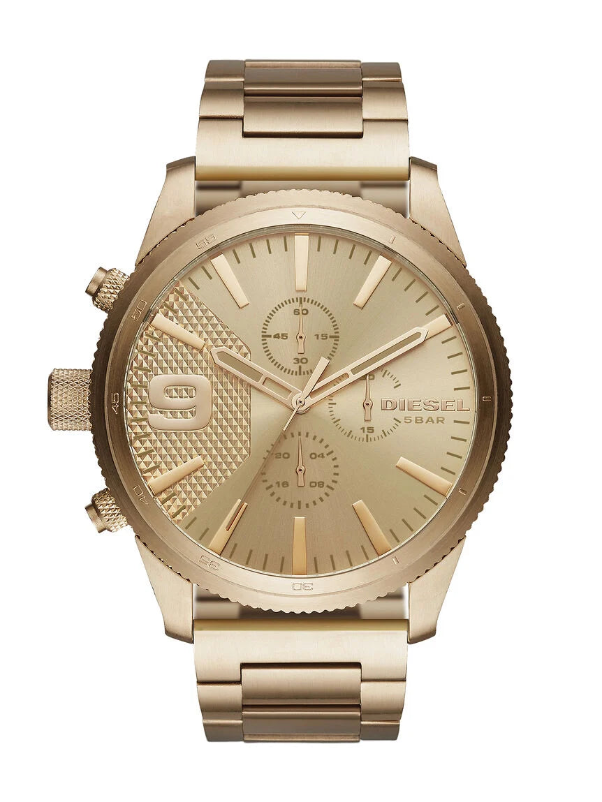 Diesel Rasp Chrono DZ4446 dorato, vista frontale del cronografo da uomo – CICCO Gioielleria