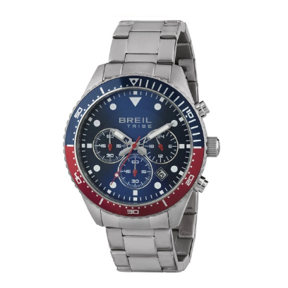 Breil Sail EW0581 | Cronografo Diver Uomo Lunetta Blu Rossa Acciaio 10 ATM 42mm Vista Frontale | Gioielleria CICCO