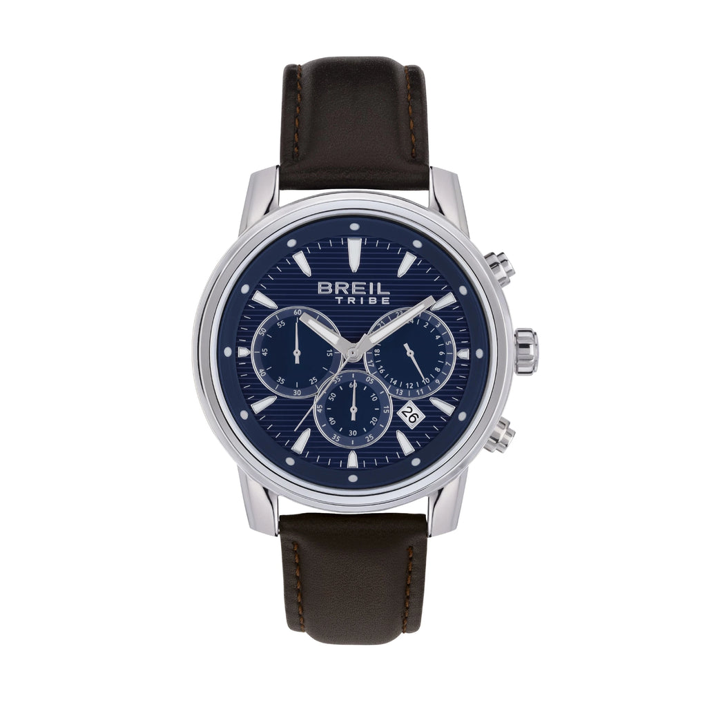 Orologio Breil Caliber EW0690 – Cronografo Uomo Quadrante Blu Pattern Righe Cinturino Pelle Marrone 43mm da Cicco Gioielleria