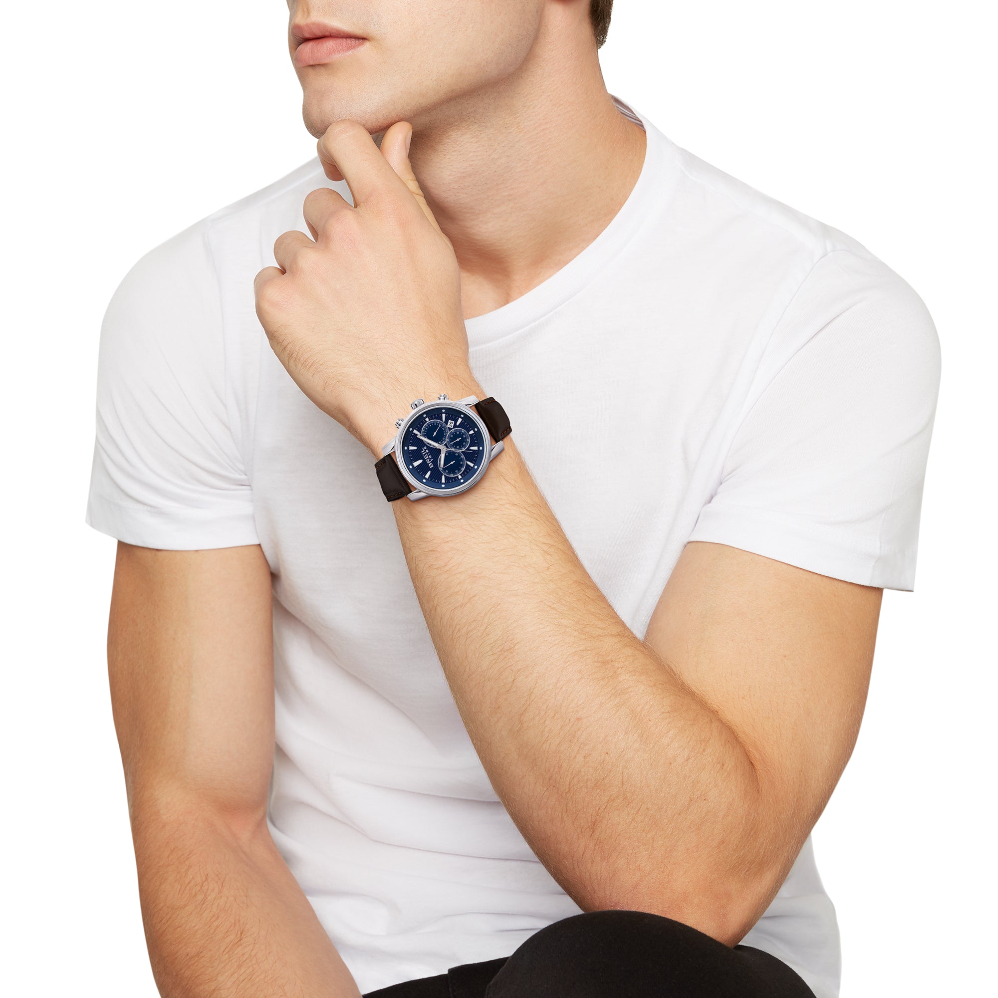 Breil Caliber EW0690 | Cronografo Uomo Quadrante Blu Pattern Righe Cinturino Pelle Marrone 43mm