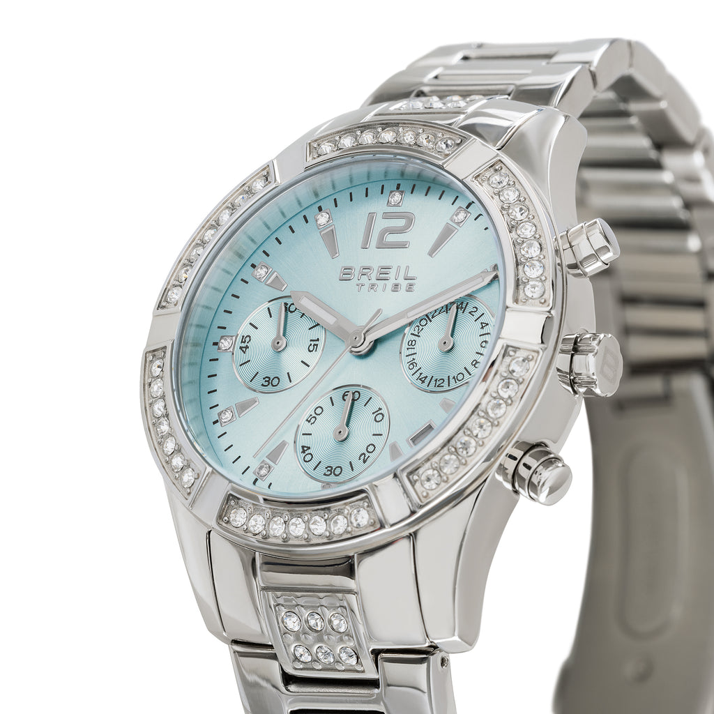 Breil C'est Chic EW0725, dettaglio quadrante ice blue sunray e cristalli sulla lunetta – CICCO Gioielleria