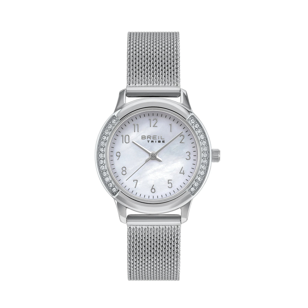 Breil Eye to Eye EW0805 | Orologio Donna Solo Tempo Madreperla Mesh Pavé Cristalli Vista Frontale | Gioielleria CICCO
