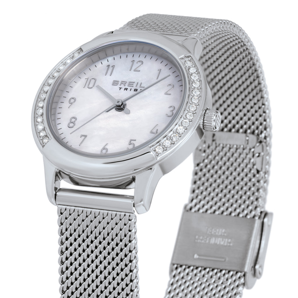 Breil Eye to Eye EW0805 | Orologio Donna Solo Tempo Madreperla Mesh Pavé Cristalli Dettaglio Quadrante | Gioielleria CICCO
