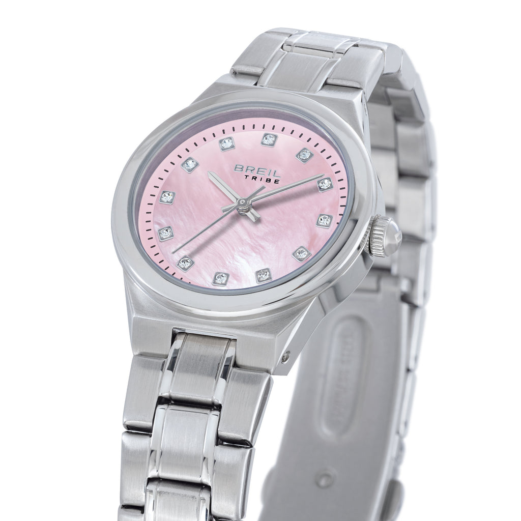 Breil Fiji EW0853, dettaglio quadrante madreperla rosa con indici a cristalli – CICCO Gioielleria