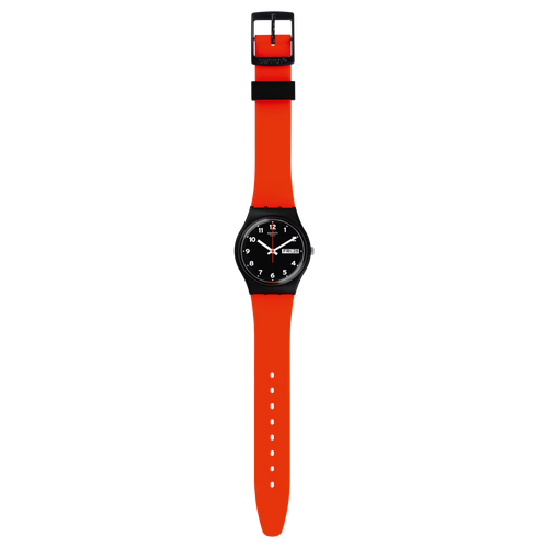 Swatch Gent GW712 Sorriso Rosso – Orologio uomo quadrante rosso sorriso, vista frontale su sfondo bianco – CICCO Gioielleria