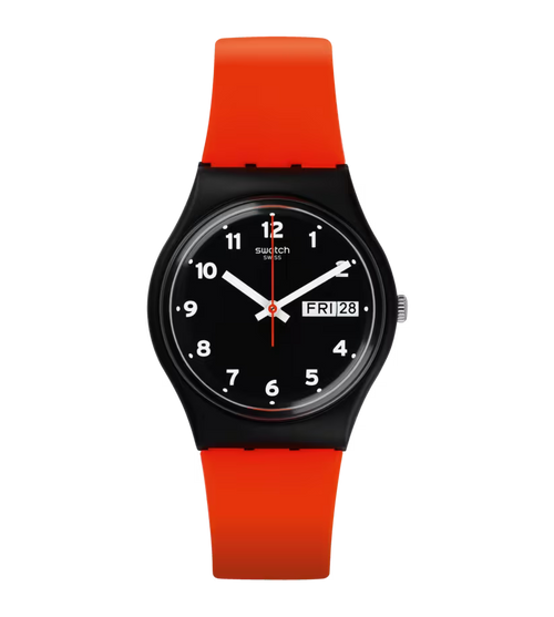 Swatch Gent GW712 Sorriso Rosso – Vista laterale cassa Gent rossa con cinturino – SWATCH