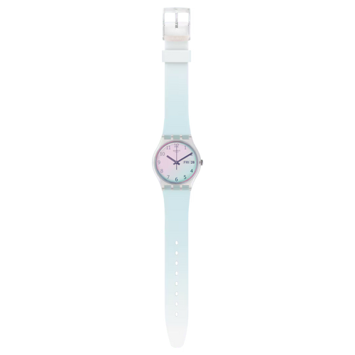 Swatch Gent Elegance GE726 Ultraciel – Orologio uomo quadrante cielo azzurro con dettagli preziosi, vista frontale su sfondo bianco – CICCO Gioielleria
