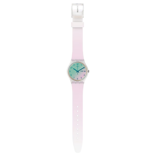 Swatch Gent Elegance GE725 Ultrarose – Orologio uomo quadrante rosa con dettagli preziosi, vista frontale su sfondo bianco – CICCO Gioielleria