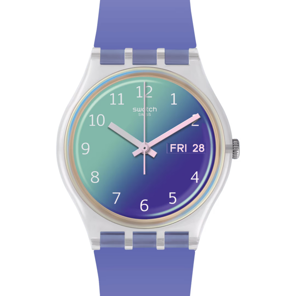 Orologio Swatch ULTRALAVANDE GE718 – Dettaglio quadrante Solar Spectrum Glass viola – Cicco Gioielleria