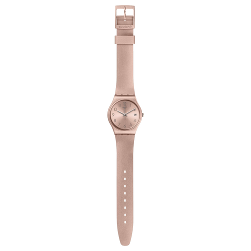 Swatch Gent Precious GE724 Pinkbaya – Orologio uomo quadrante rosa con dettagli preziosi, vista frontale su sfondo bianco – CICCO Gioielleria