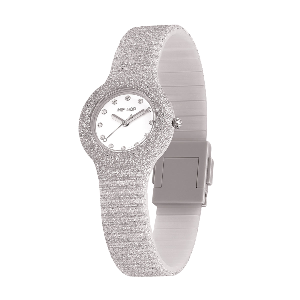 Dettaglio del quadrante Hip Hop Shimmer Crush HWU1336 con cristalli e sfere silver