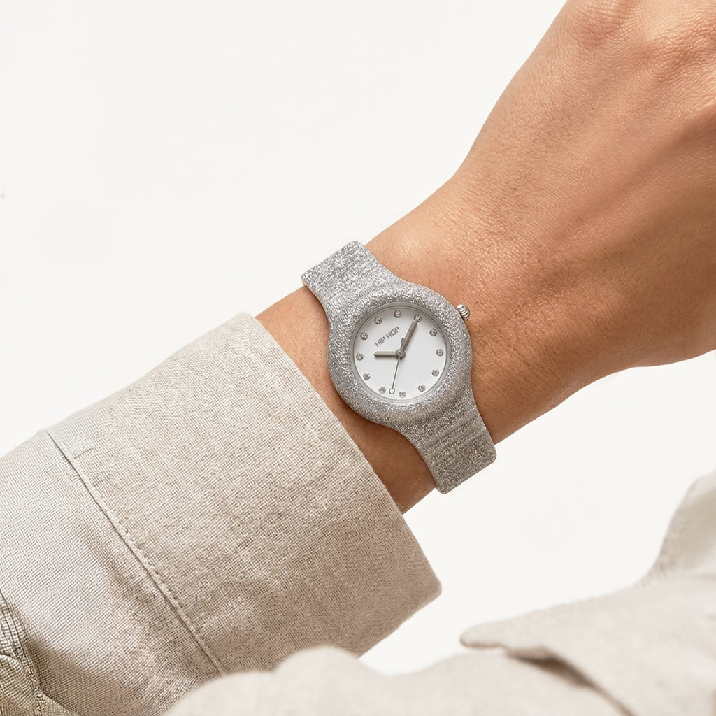 Dettaglio indossato dell’orologio Hip Hop Shimmer Crush silver – CICCO Gioielleria