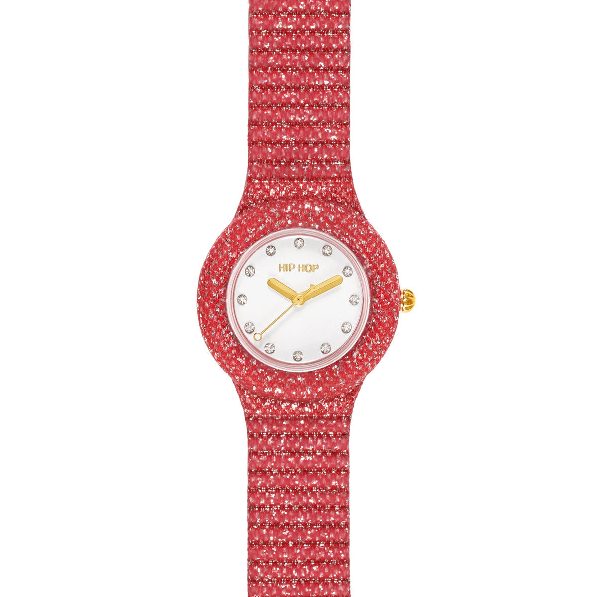 Orologio Hip Hop Shimmer Crush HWU1338 rosso con cinturino lurex e quadrante con sfere color oro