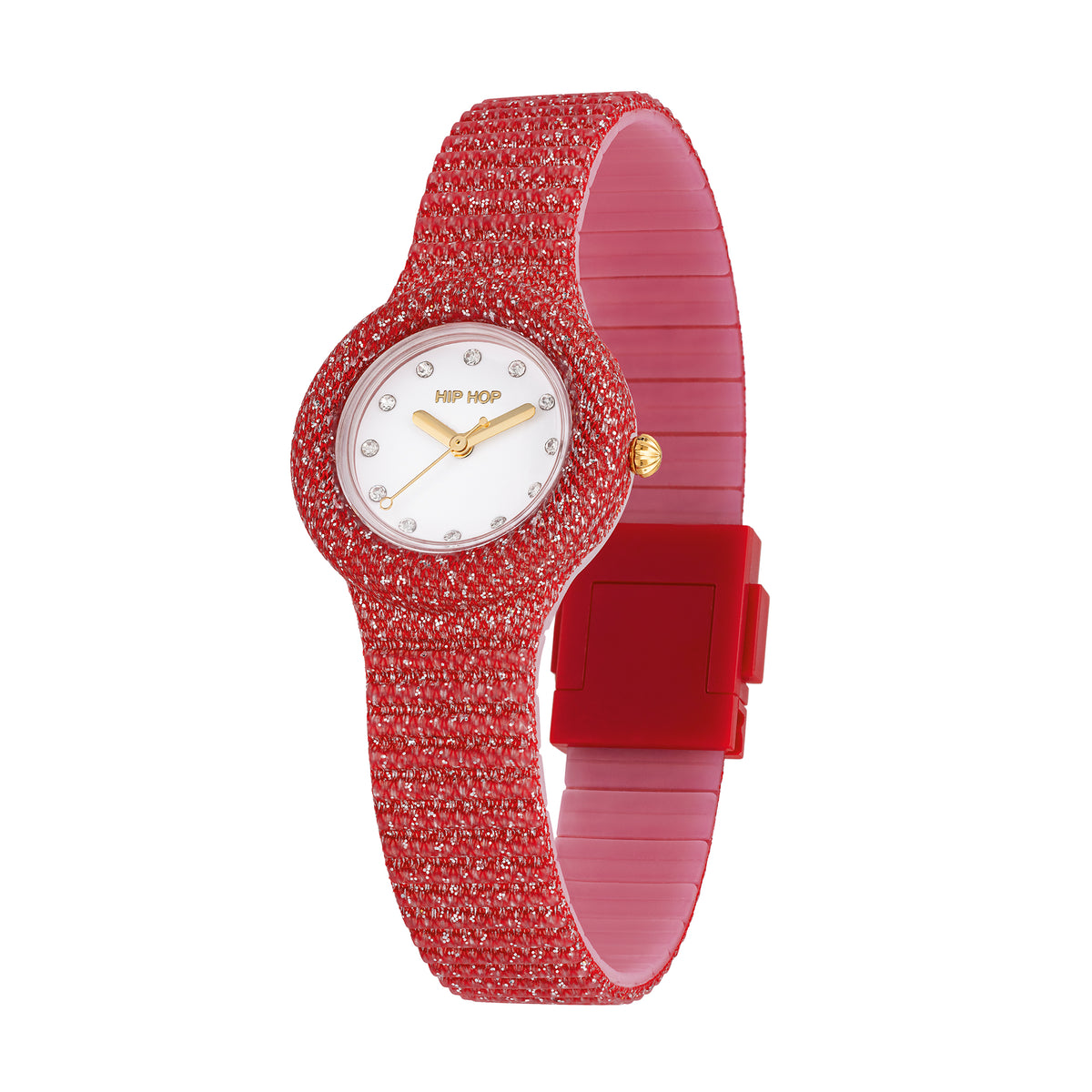 Dettaglio del quadrante Hip Hop Shimmer Crush HWU1338 con sfere color oro