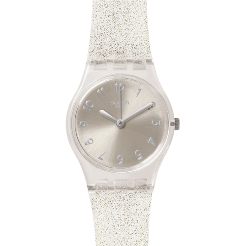 Swatch Lady LK343E Silver Glistar Too – Dettaglio Quadrante cassa argento con glitter – SWATCH