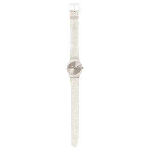 Swatch Lady LK343E Silver Glistar Too – Orologio donna argento glitter, vista frontale su sfondo bianco – CICCO Gioielleria