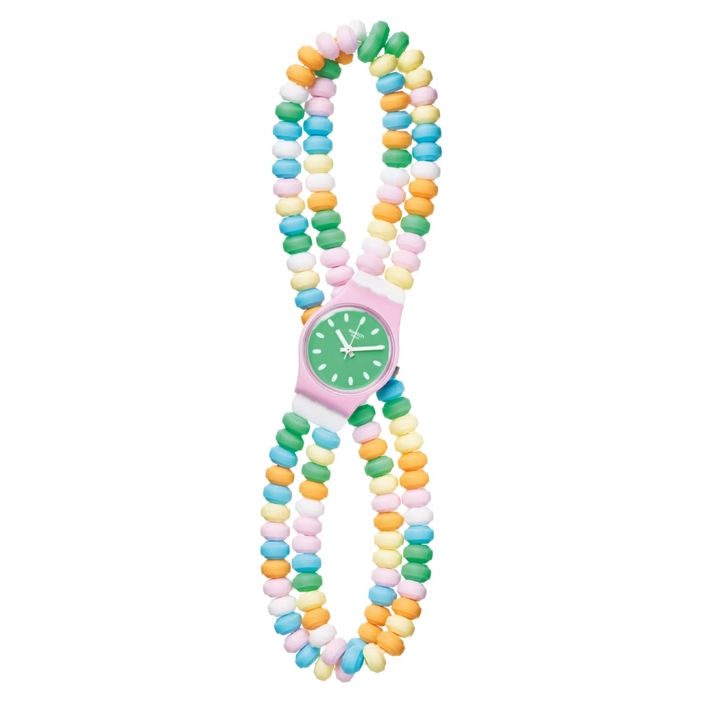 Orologio Swatch Caramellissima LP135 – Dettaglio cinturino candy multicolore a doppio giro da Cicco Gioielleria