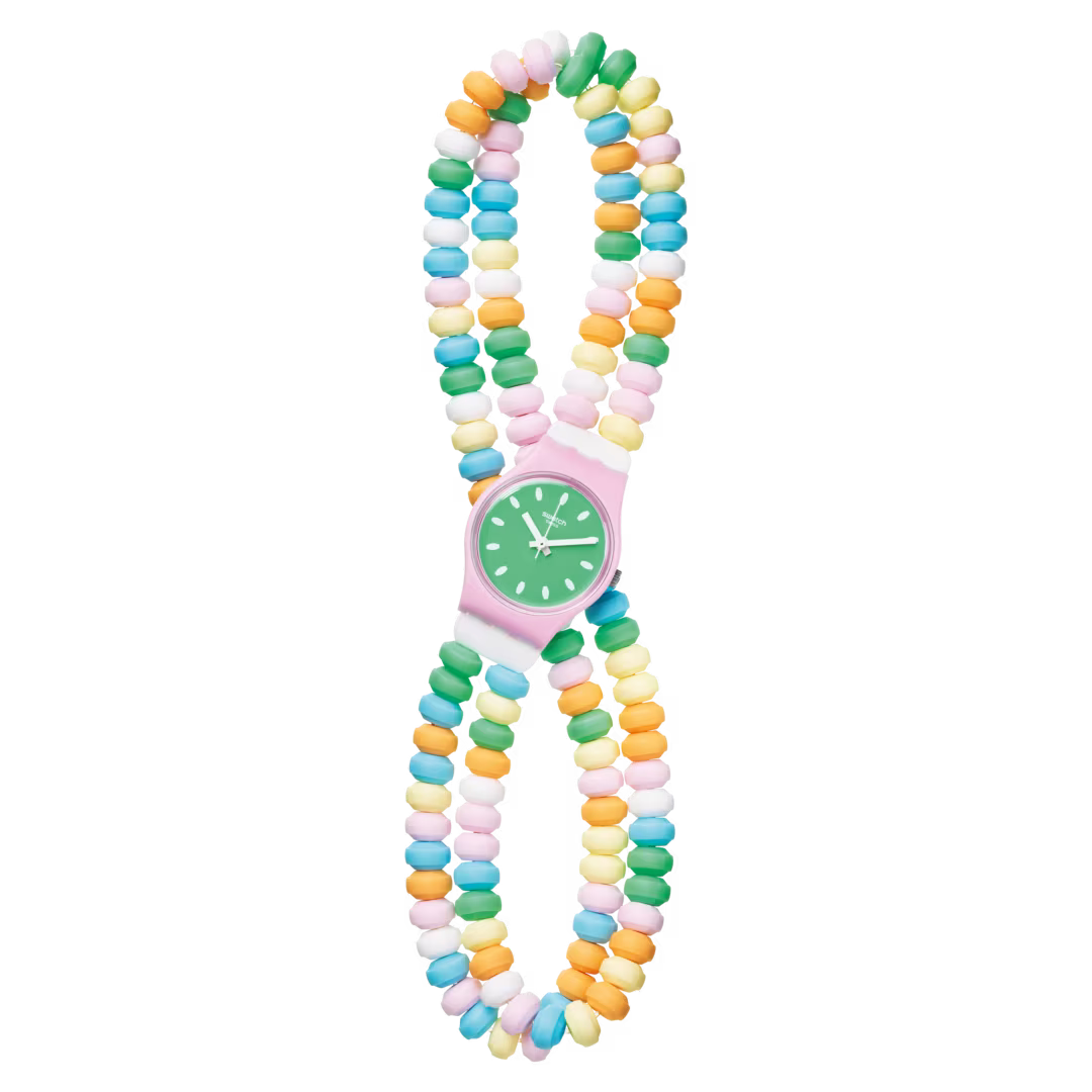 Orologio Swatch Caramellissima LP135 – Dettaglio cinturino candy multicolore a doppio giro da Cicco Gioielleria