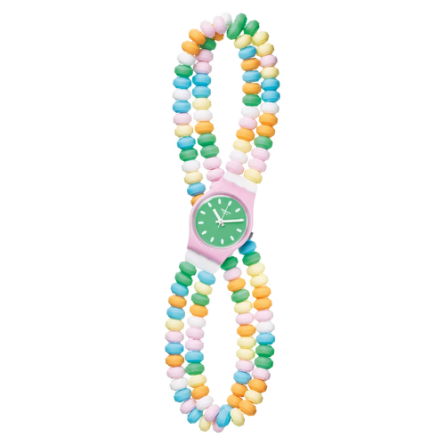 Orologio Swatch Caramellissima LP135 – Dettaglio cinturino candy multicolore a doppio giro da Cicco Gioielleria