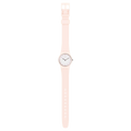Swatch PINKBELLE LP150 visto frontalmente, con cinturino rosa e quadrante bianco – CICCO Gioielleria.