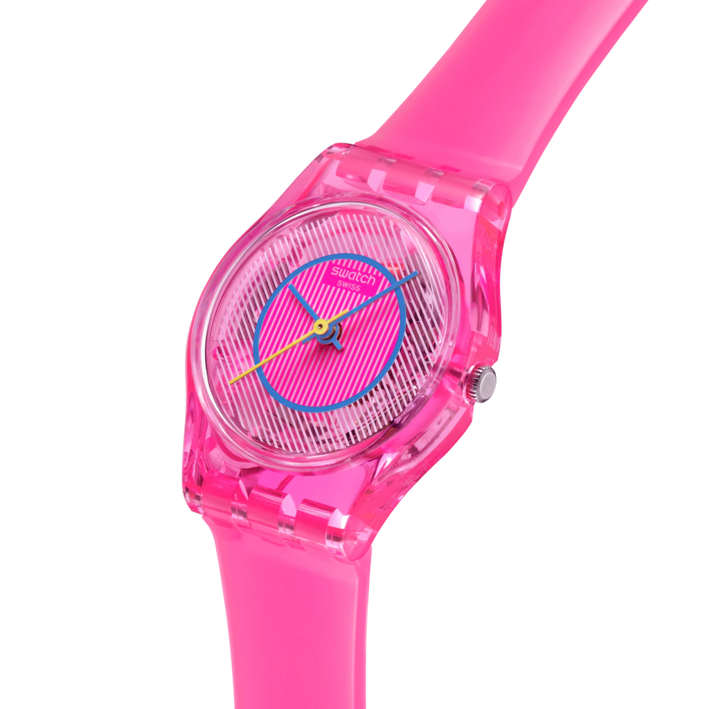 Orologio Swatch PRISMATICALLY PINK LP166 – Vista laterale – Collezione Lady da Cicco Gioielleria