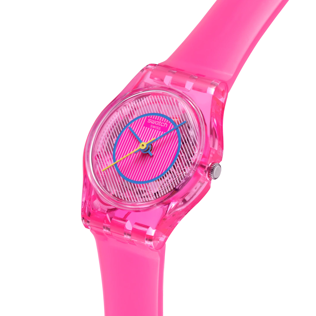 Orologio Swatch PRISMATICALLY PINK LP166 – Vista laterale – Collezione Lady da Cicco Gioielleria