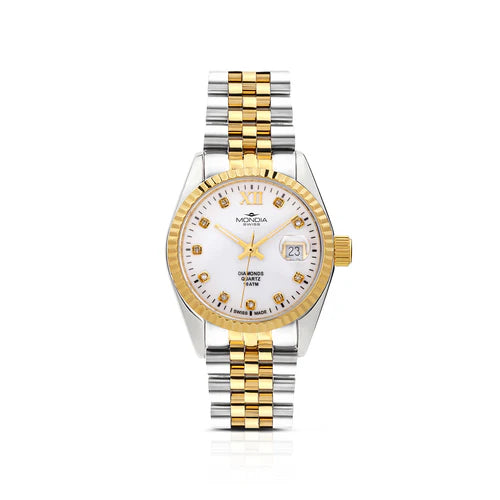 Mondia Icon Lady Diamanti Jubilee MS020009 | Orologio Donna 30mm Bicolore Silver Gold Diamanti Bracciale Jubilee Vista Frontale | Gioielleria CICCO
