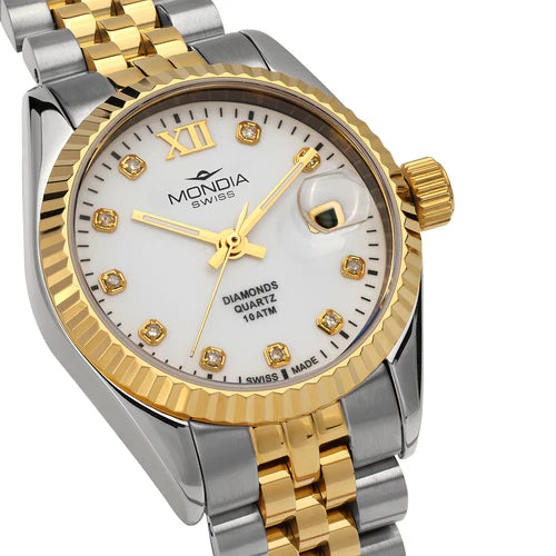 Mondia Icon Lady Diamanti Jubilee MS020009 | Orologio Donna 30mm Bicolore Silver Gold Diamanti Bracciale Jubilee Dettaglio Quadrante | Gioielleria CICCO
