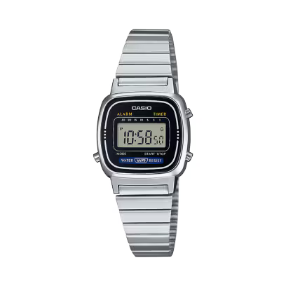Casio Vintage LA670WEA-1EF orologio digitale donna acciaio argento classico cronometro LED